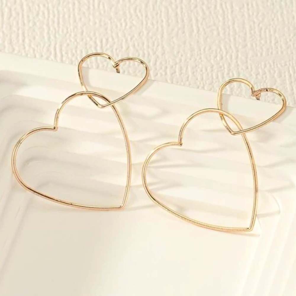 Gold Heart Dangle Earrings